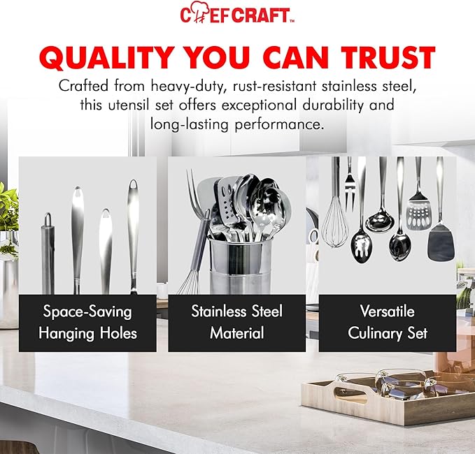 Chef Craft - 8 Piece Stainless Steel Kitchen Utensils Set - Image 6