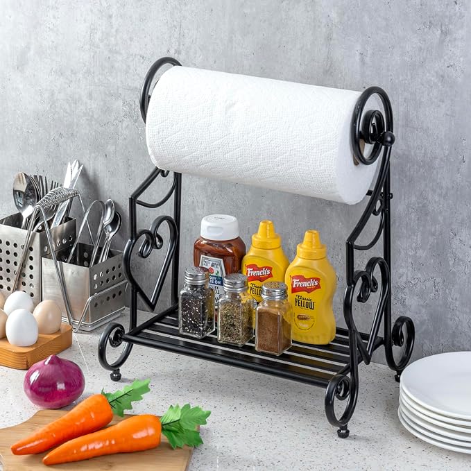 MyGift Gothic Paper Towel Holder Heart Scroll Metal Paper Towel Holder Stand - Image 2