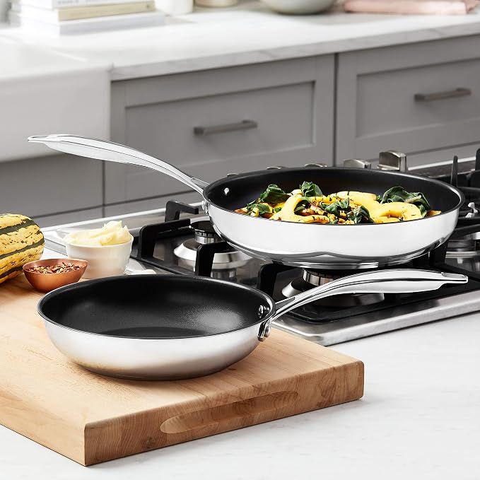 Amazon Basics 2-Piece Non-Stick Stainless Steel Fry Pan Set, Oven Safe - Image 6