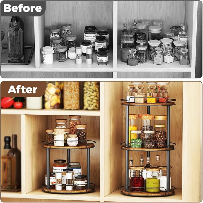 LAMU 10'' Wood Lazy Susan Turntable Organizer - Image 7