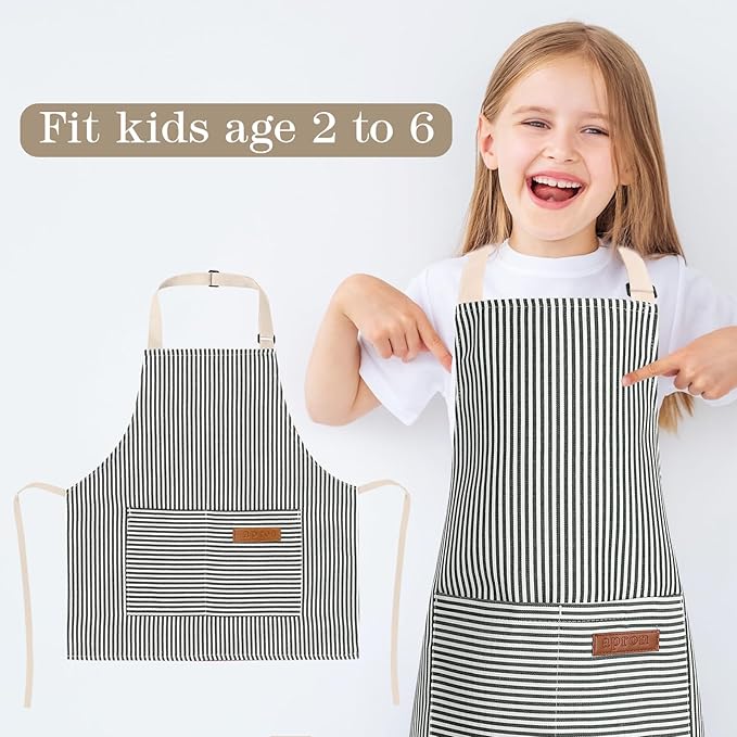 2 Pack Stripes Kids Apron, Kids Cooking Aprons - Image 3