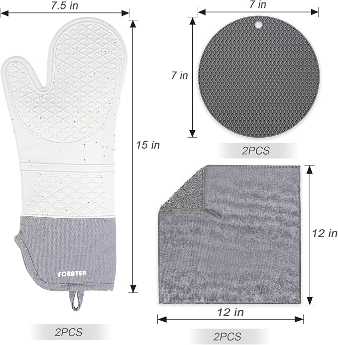Extra Long Oven Mitts and Potholders 6Pcs Set, 500°F Heat Resistant Kitchen - Image 2