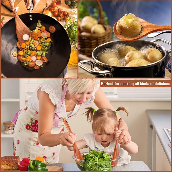 Mooues 9 Piece Natural Teak Wooden Kitchen Utensil Set - Image 8