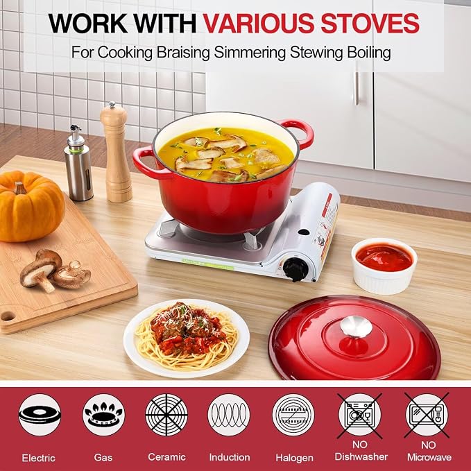 P&P CHEF 6QT Enameled Dutch Oven, Cast Iron Dutch Oven Pot - Image 4