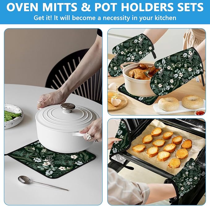 Botanical Print FloralOven Mitts and Pot Holders Sets Heat Resistant 4Pcs - Image 6