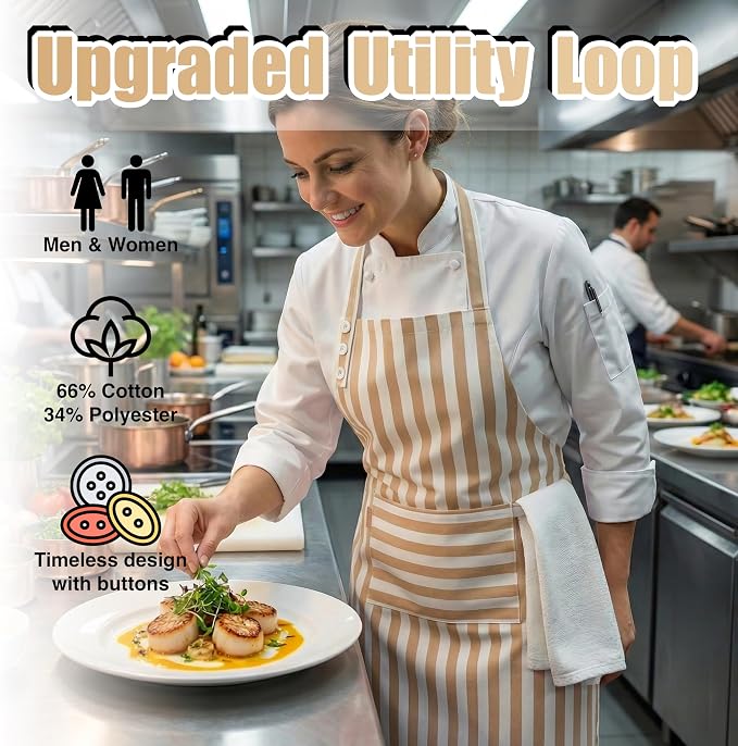 TOSHEX Kitchen Apron Waterdrop Resistant Cotton Apron - Image 2