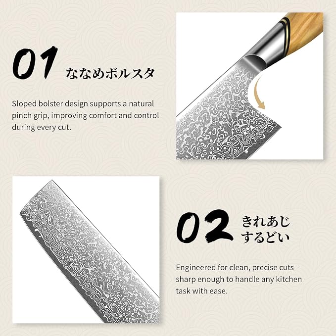 TIVOLI Damascus Nakiri Knife 6.5 Inch – Japanese VG-10 Multipurpose Kitchen - Image 2