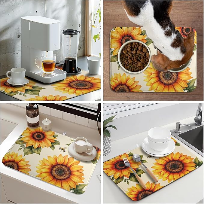 Spring Summer Dish Drying Mat 16x18 Inch Absorbent Reversible Sunflower Drying - Image 9