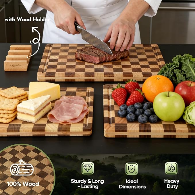 3 Pack Checkered Wood Cutting Board Set Cutting Boards - Image 3