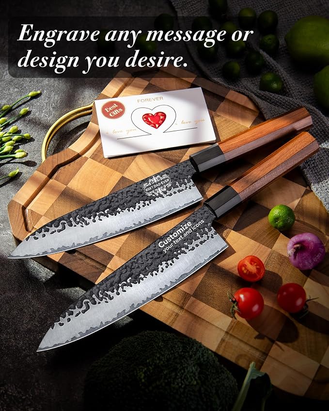 FAMCÜTE Personalized Gifts for Men Engraved Custom Japanese Knife, Hand Forged - Image 3