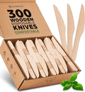 PURPLECLAY Wooden Knives Disposable – 300 Piece Wood Compostable Knives by Purpleclay