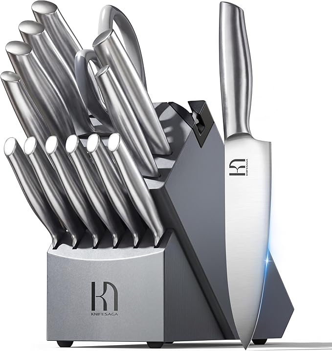 KnifeSaga Knife Set, Razor Sharp Knife Block Set by PushBoundariesforSharpness