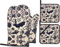 Bats and Flower Oven Mitts and Pot Holders Sets of 4, Resistant Hot Pads by Nelife