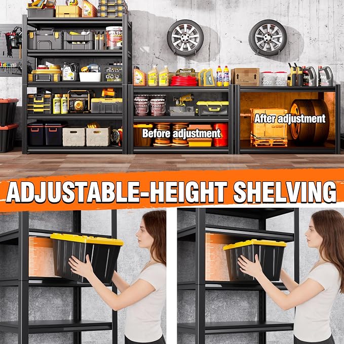 71" Hx35 Wx16 DMetal Garage Shelving-2500LBS 5 Tier Storage Shelves, Adjustable - Image 6