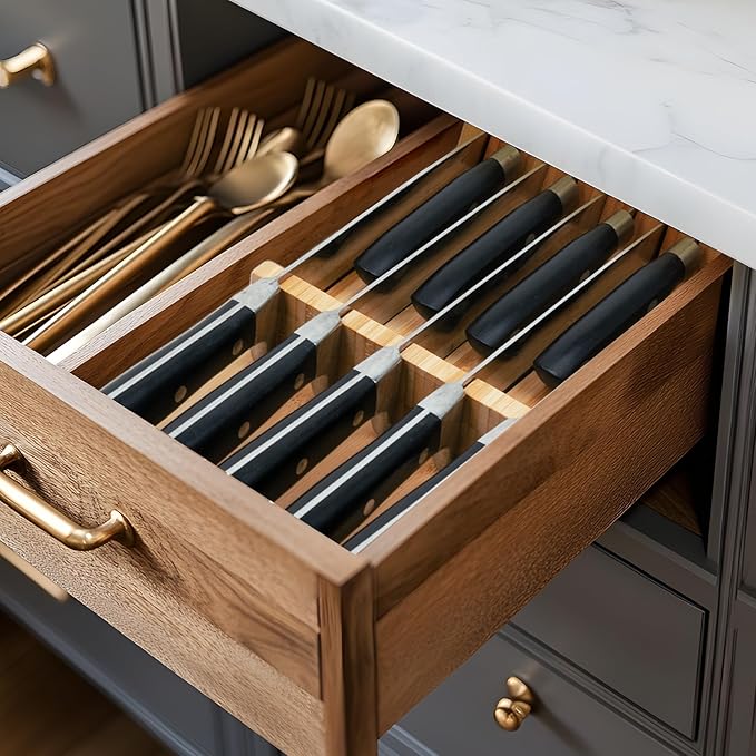 Utoplike Knife Drawer Organizer Bamboo Knives Block - Image 5