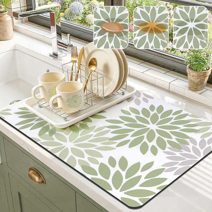Findosom Floral Dish Drying Mat, Cuttable Drying Mat by Findosom