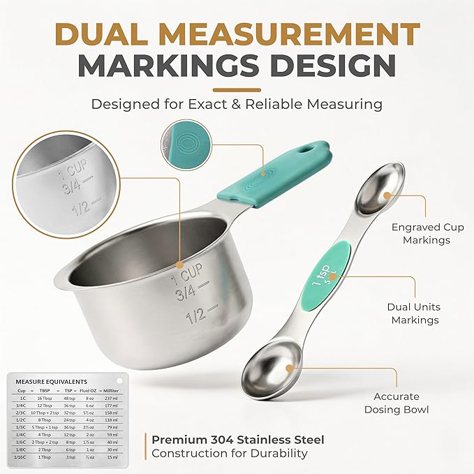 Magnetic Measuring Cups and Spoons Set, 13 Piece 304 Heavy Duty Stainless Steel - Image 4