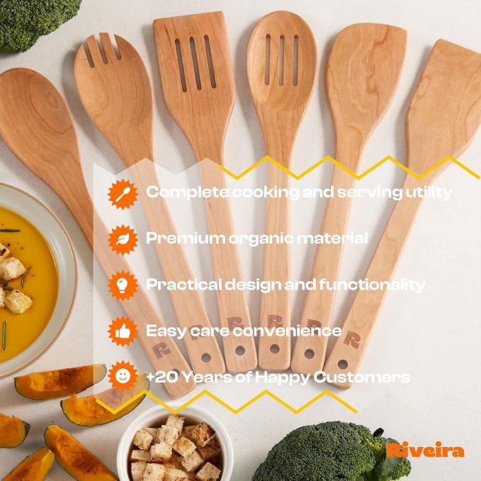 Riveira Cherry Wooden Spoons for Cooking Set of 6 – Natural Cherry Wooden - Image 7