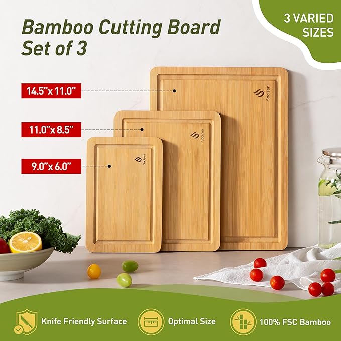 Bamboo Cutting Board Set Non Slip Feet Over Sink Kitchen Gadgets Seller 2024 - Image 3