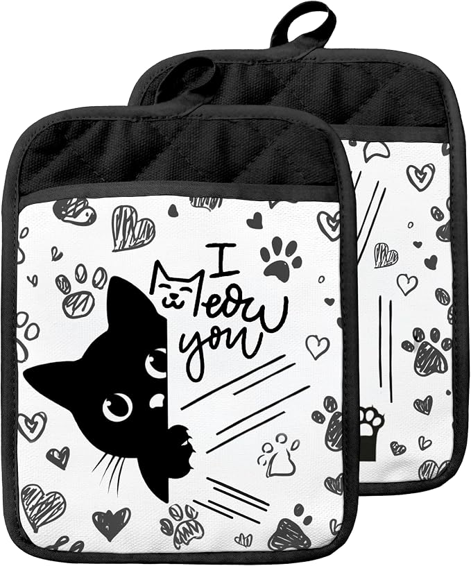 Funny Black Cat Pot Holders by Unknown