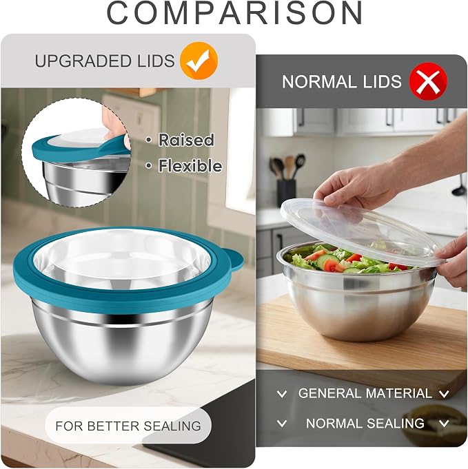 HaWare Mixing Bowls with Airtight Clear Lids, 6-Piece Stainless Steel Strong - Image 4