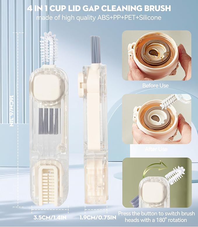 VIDONIO 4 in 1 Cup Lid Gap Cleaning Brush, Mutipurpose Tiny Silicone Cup Holder - Image 2