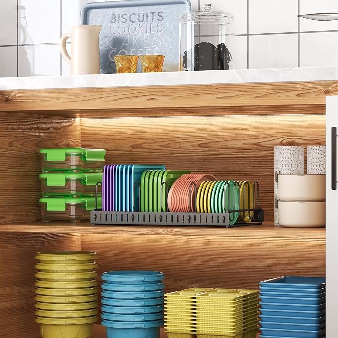 X-cosrack Metal Food Container Lid Organizer&Adjustable 6 Dividers Storage - Image 2