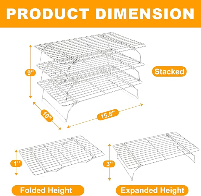 3 Tier Stackable Cooling Rack for Batch Cooling Cookie, Cake-15.8”x 10”- Heavy - Image 4