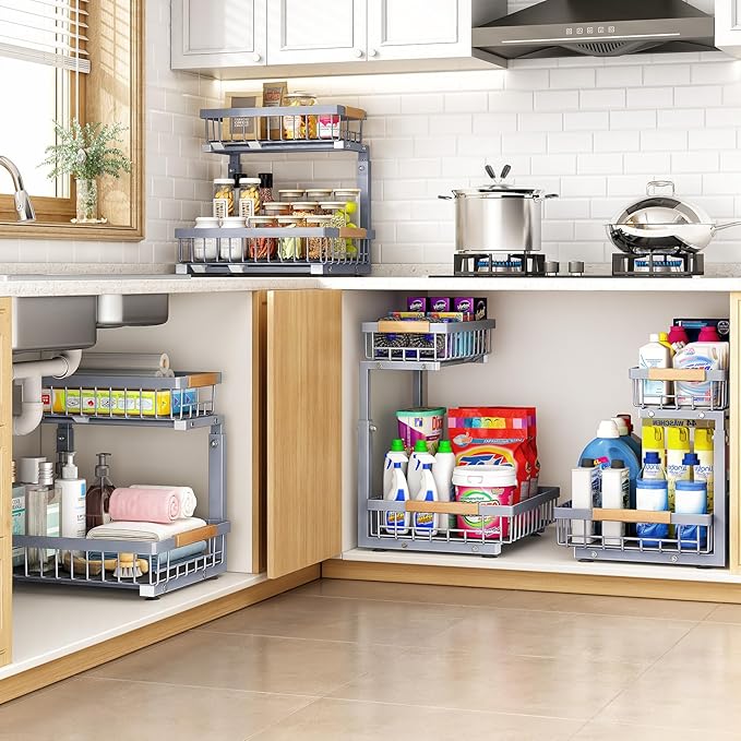 PXRACK Under Sink Organizer, Adjustable Height, 2 Tier Pull Out Under Cabinet - Image 8