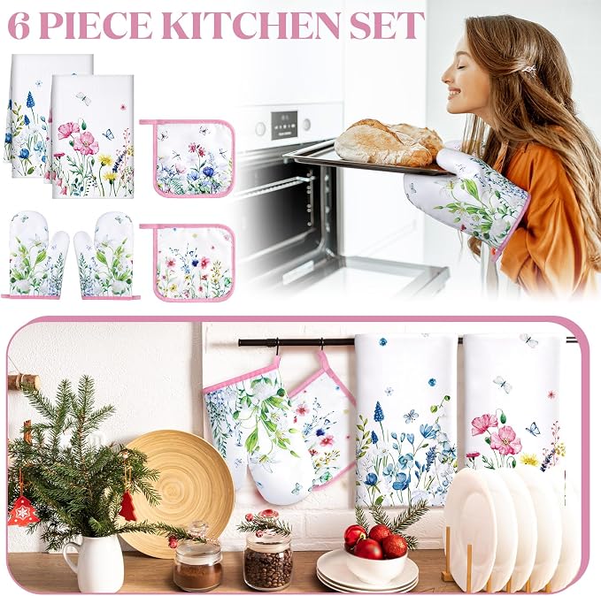 Leinuosen 6 Wild Flower Kitchen Towels Kitchen Decor and Accessories Set Floral - Image 2