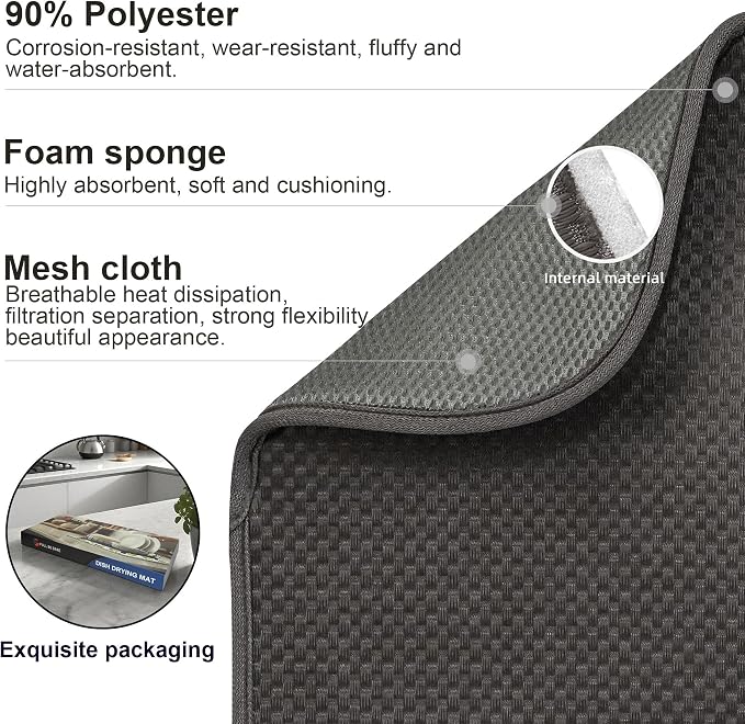 2-Pack Dark Gray Dish Drying Mats 20" x 15" – XL Kitchen Drying Mat - Image 4