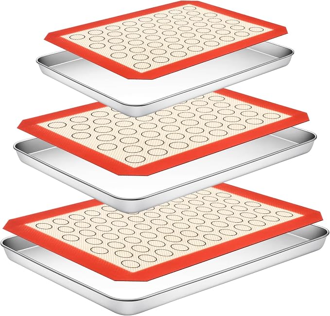 Baking Sheet with Silicone Baking Mat Set, CEKEE Stainless Steel Baking Sheet by CEKEEBakingEasilyHappily