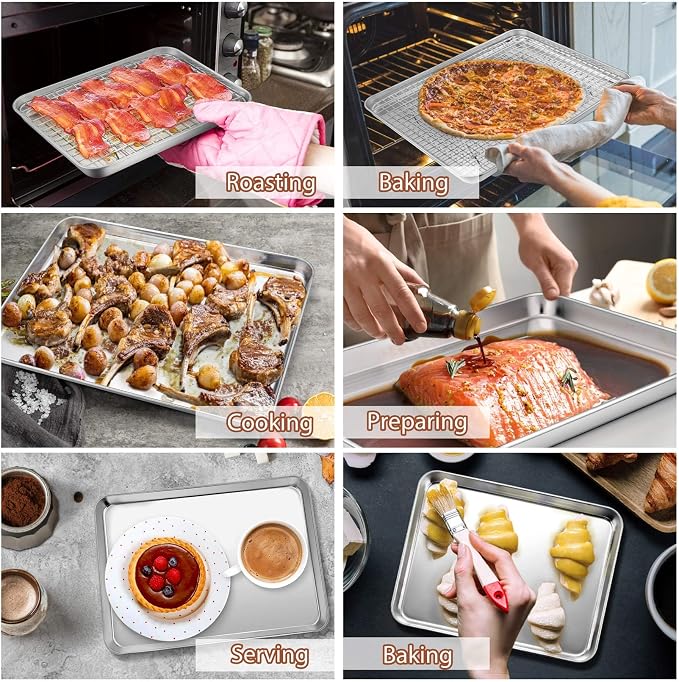 P&P CHEF 16 + 10.4 Inch Baking Sheet and Rack Set, Stainless Steel Cookie - Image 4