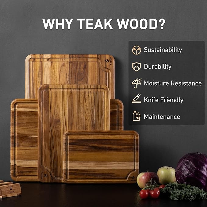4 Pack Teak Wood Cutting Board Set - Image 2