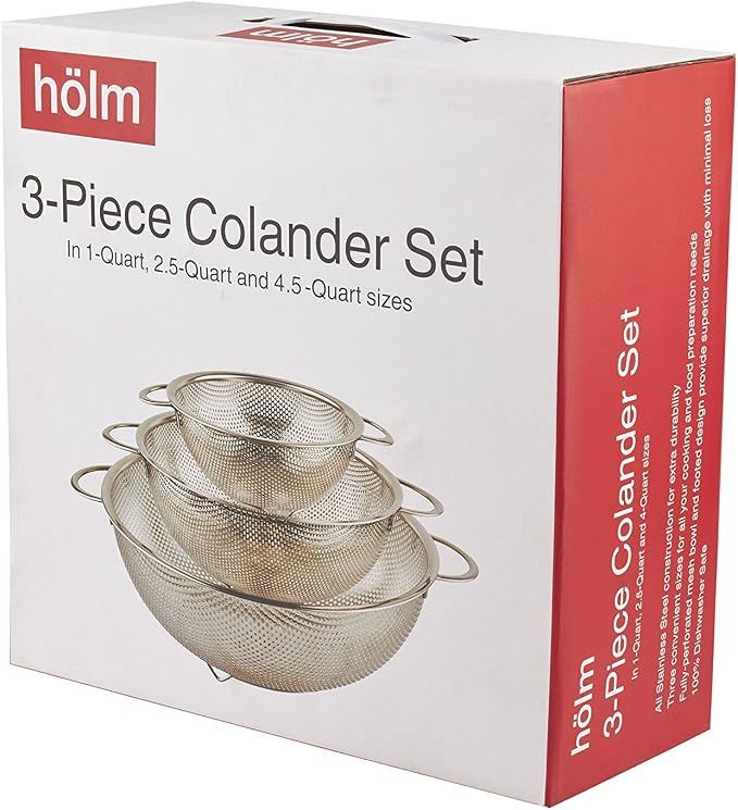3-Piece Stainless Steel Mesh Micro-Perforated Strainer Colander Set - Image 6