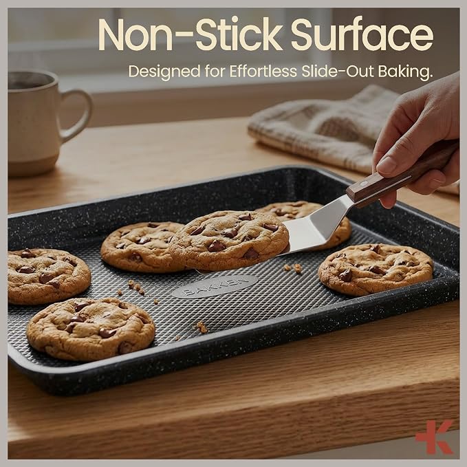 Diamond Bottom Cookie Sheet Set of 2, Nonstick Gray Marble Carbon Steel Baking - Image 5