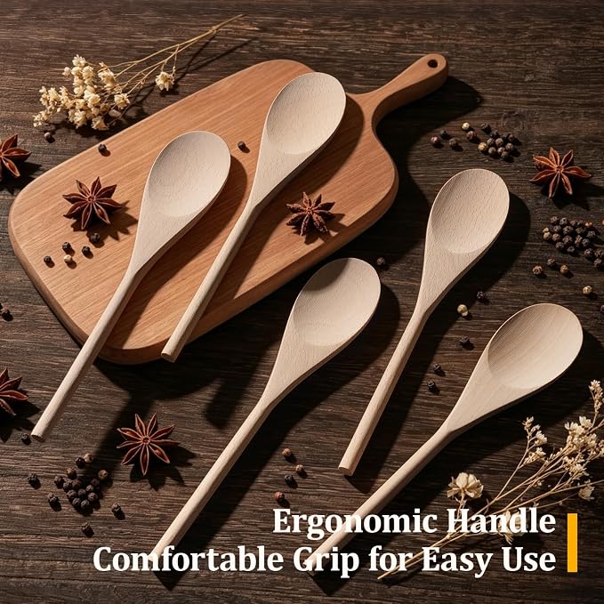 12 Pcs Wooden Spoons for Cooking, MORGLES 10-Inch Serving Spoons for Stirring - Image 7