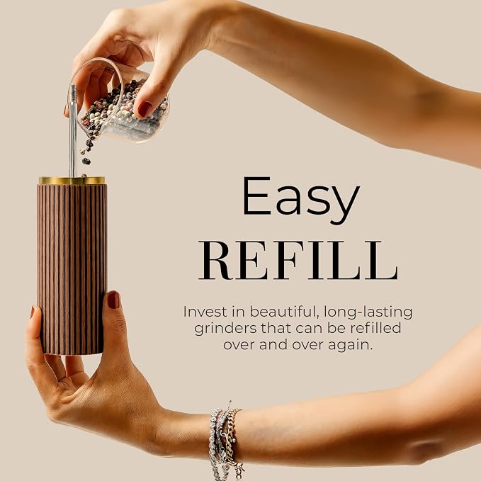 Wooden Salt and Pepper Grinder Set – Refillable Manual Salt and Pepper Mills - Image 6