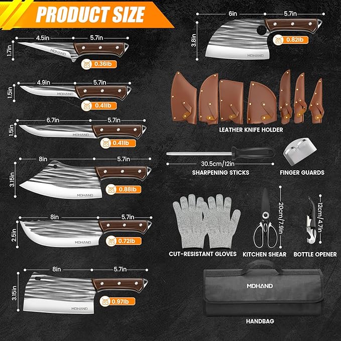 MDHAND Butcher Knife Set, Heavy Duty Meat Cleaver Knives, Boning Knife - Image 4