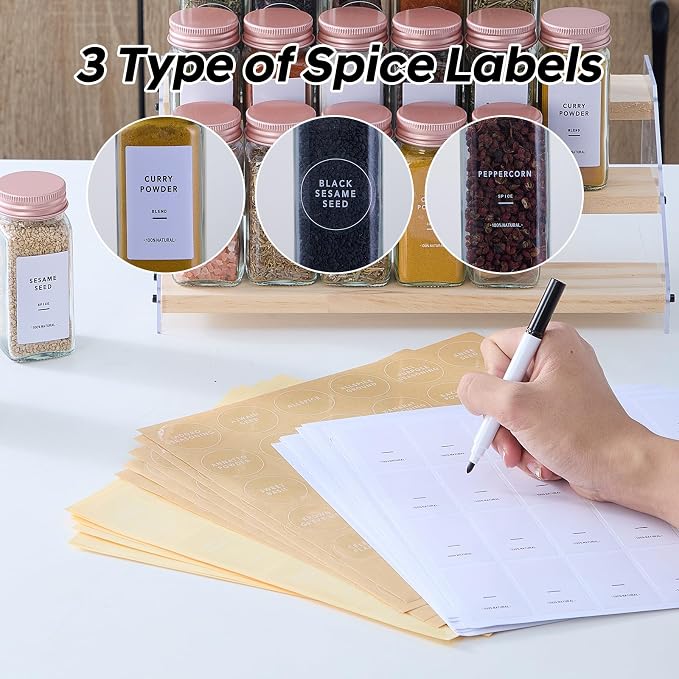 36 Pcs Glass Spice Jars with Labels and Pink Metal Caps, 4oz Empty Spice - Image 3