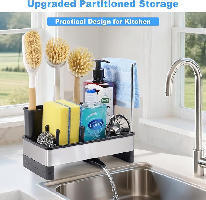 Kitchen Sink Caddy Organizer, Stainless Steel Sponge Holder, Kitchen Caddy Sink - Image 2