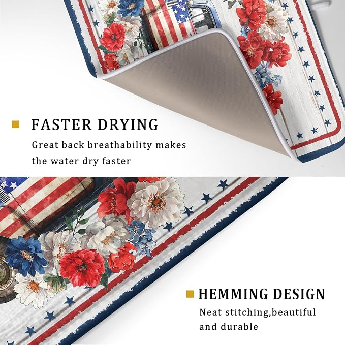 Patriotic Truck Dish Drying Pad 4th of July Drying Mat - Image 3