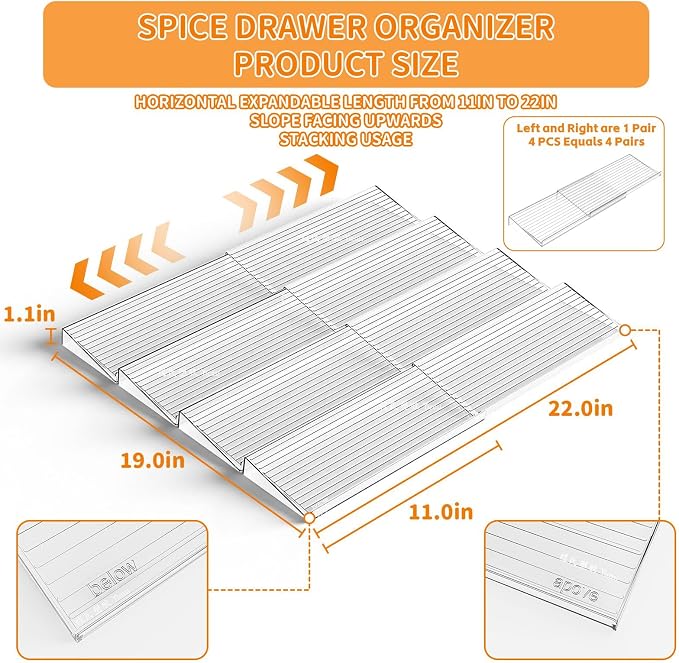 Yieach 8 Pack Adjustable In Drawer Spice Organizer - Image 3