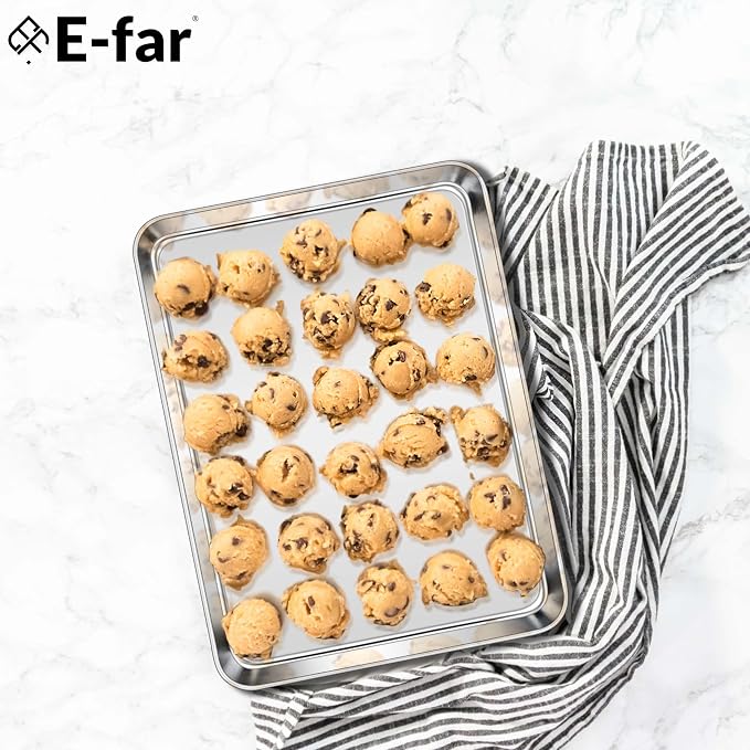E-far Cookie Sheets Set of 4, 18”x13” Stainless Steel Baking Sheet Pans - Image 7
