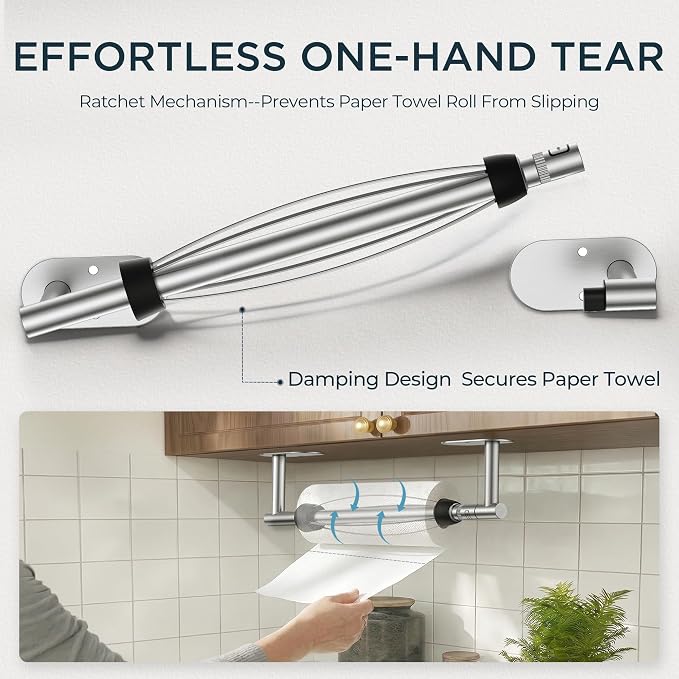 FORIOUS Paper Towel Holder Under Cabinet, One Hand Operable - Image 2
