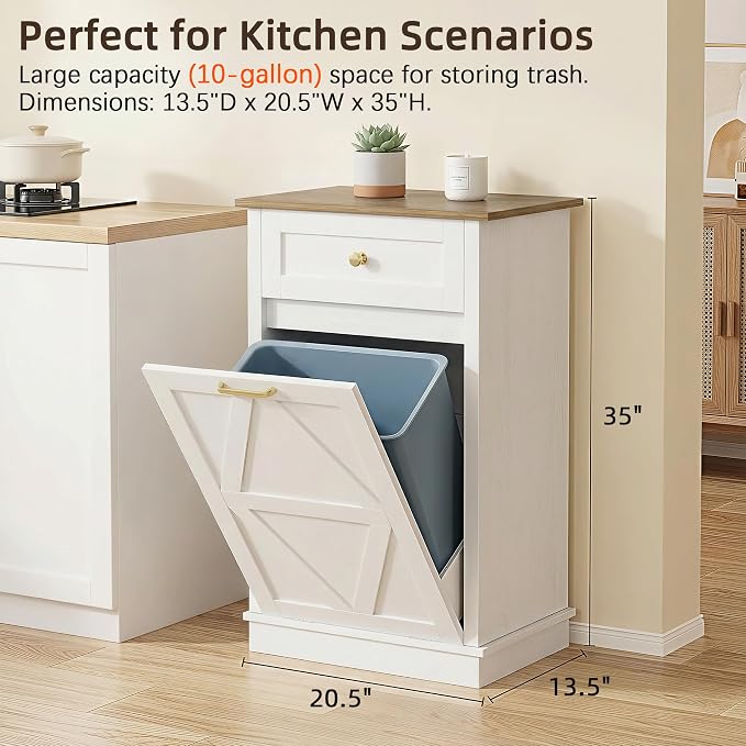 YESHOMY Tilt Out Trash Cabinet, 10 Gallon Hidden Wooden Bin Cabinets, Laundry - Image 4