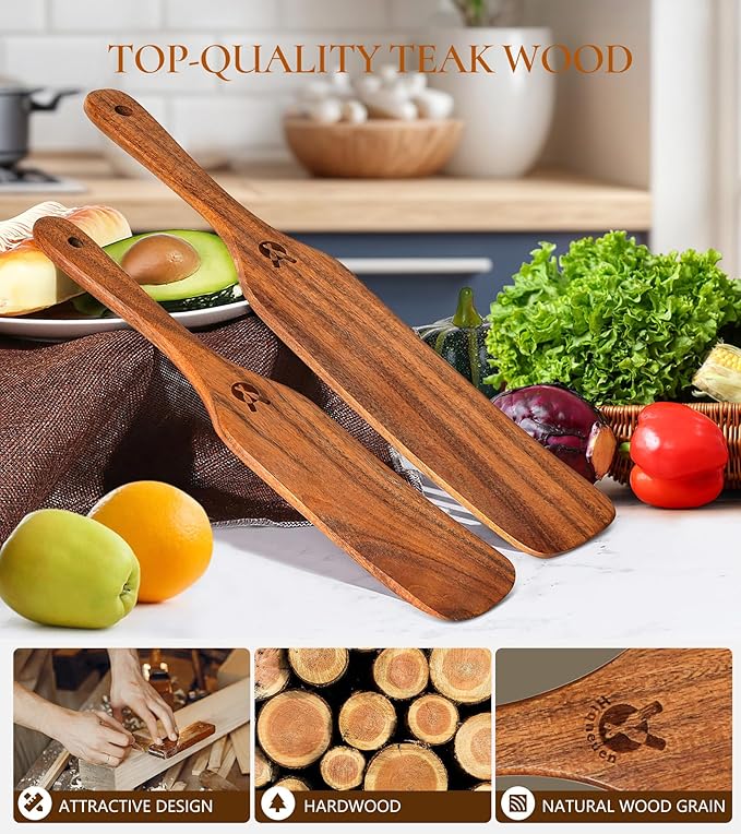 2Pcs Spurtles Kitchen Tools Wooden, Wooden Spurtle Spatula Set - Image 2