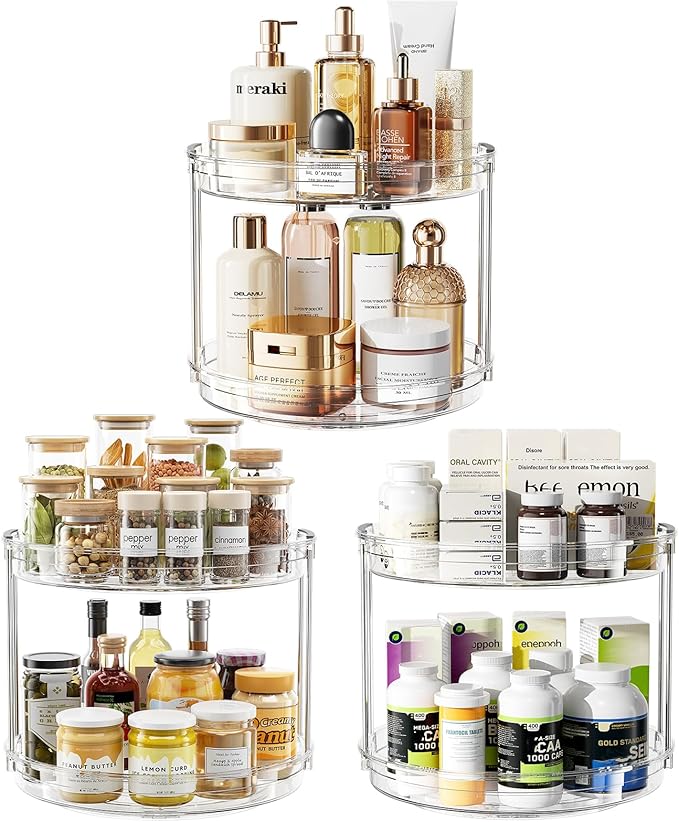 LAMU 3 Pack 10.6'' 2-Tier Lazy Susan Turntable Organizer Rotating Spice Rack by YourHome-OrganizationHelper