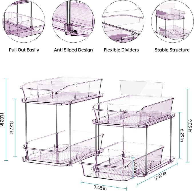 Delamu 2-Tier Under Sink Organizers and Storage, Pull Out Kitchen Pantry - Image 2
