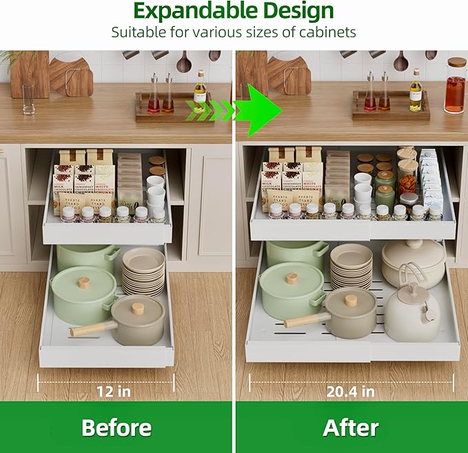 PAKETA 1 Pack Expandable Pull Out Cabinet Organizer, Upgrade 3 Slide Rails - Image 5